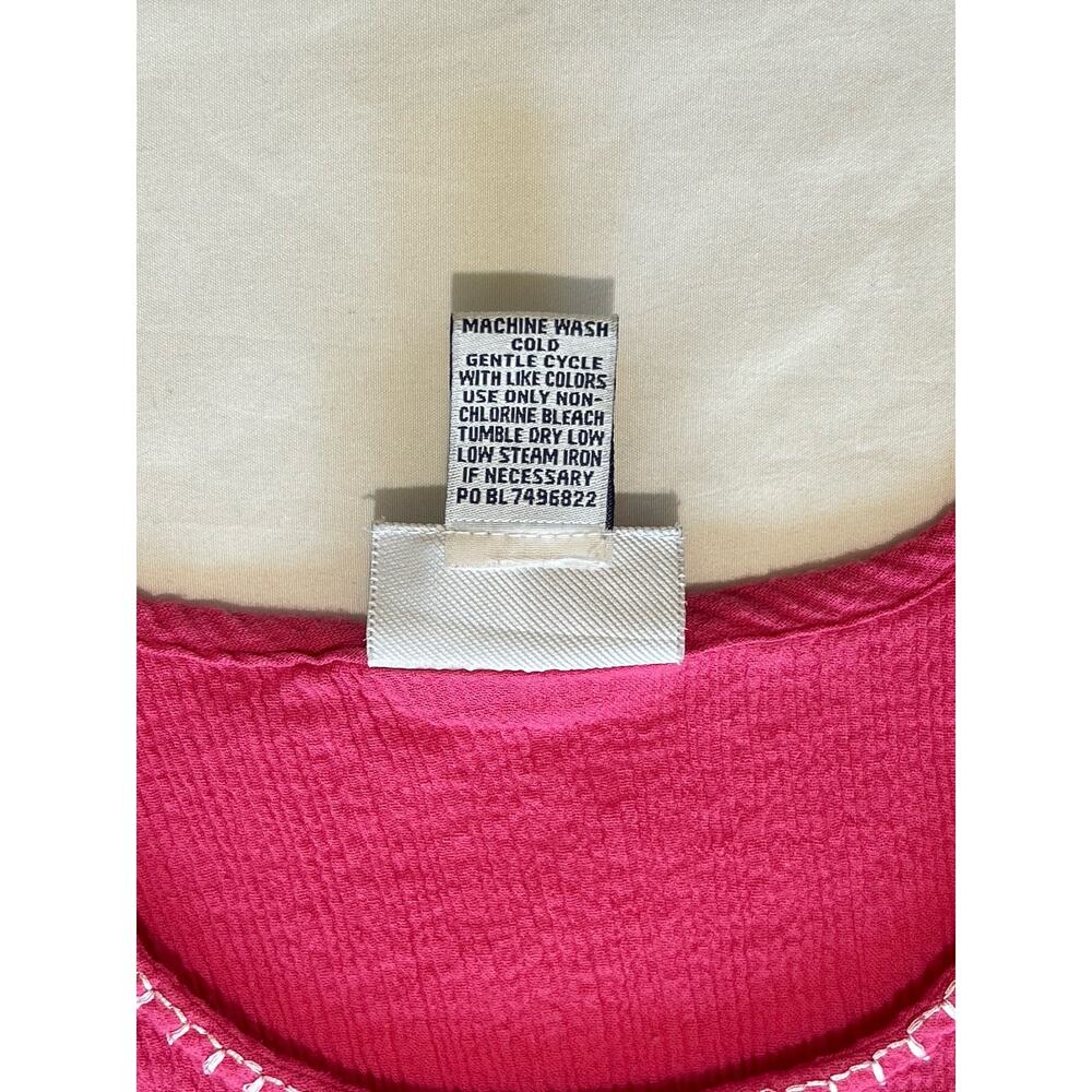 Blair Vintage Embroidered Midi Pink Crinkle Dress Size Medium Summer Beach - Picture 5 of 9
